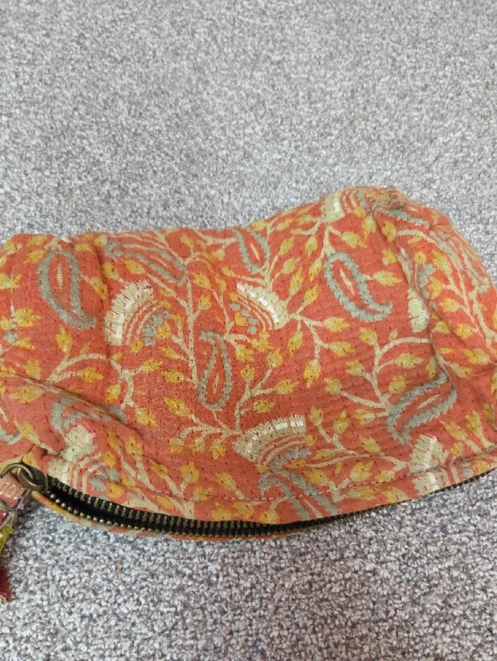 Orange Floral-Print Kantha Pouch #85